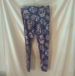 Navy sugar skull leggings. One size. For women.